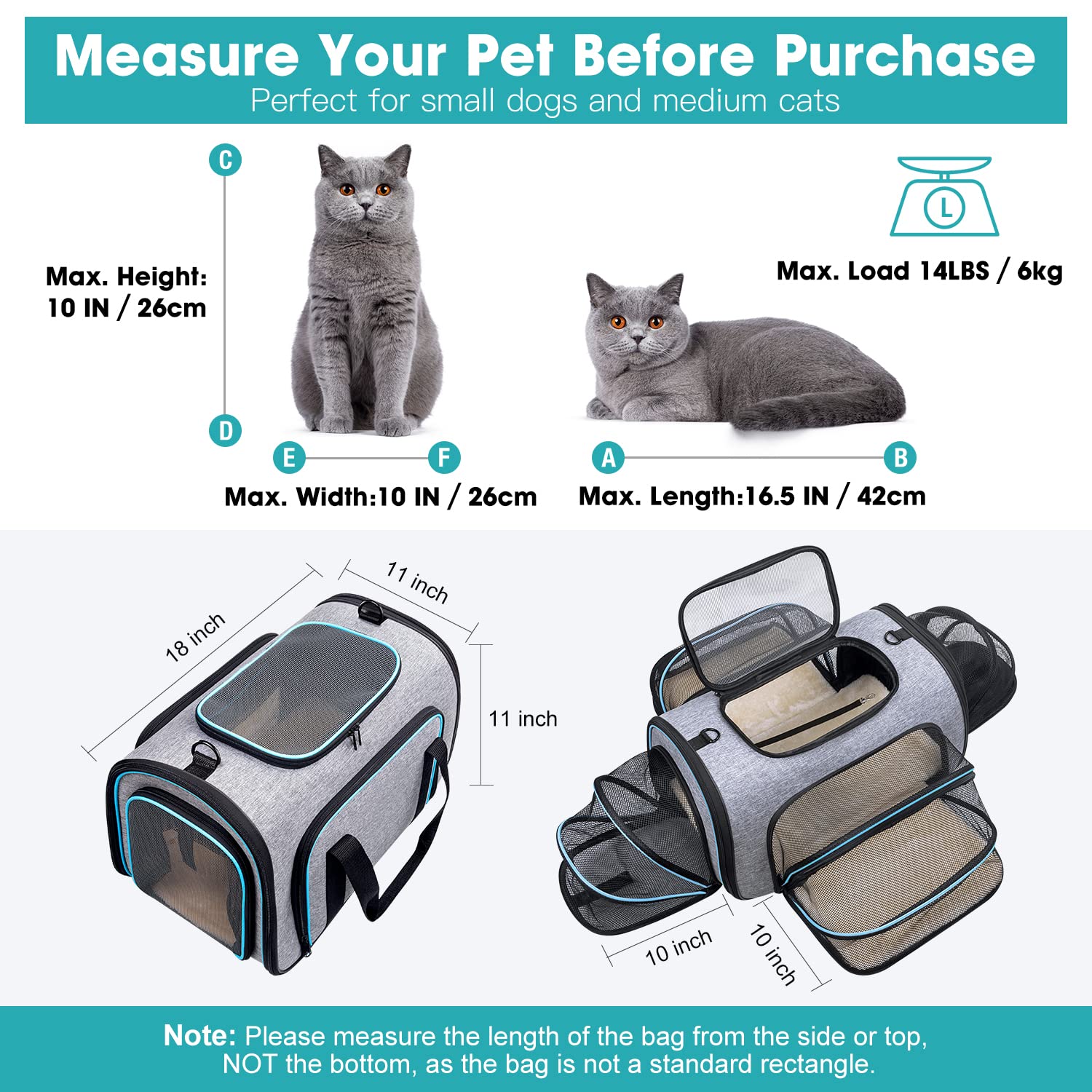 Siivton 4-sides expandable pet carrier side view showing breathable mesh panels for airflow