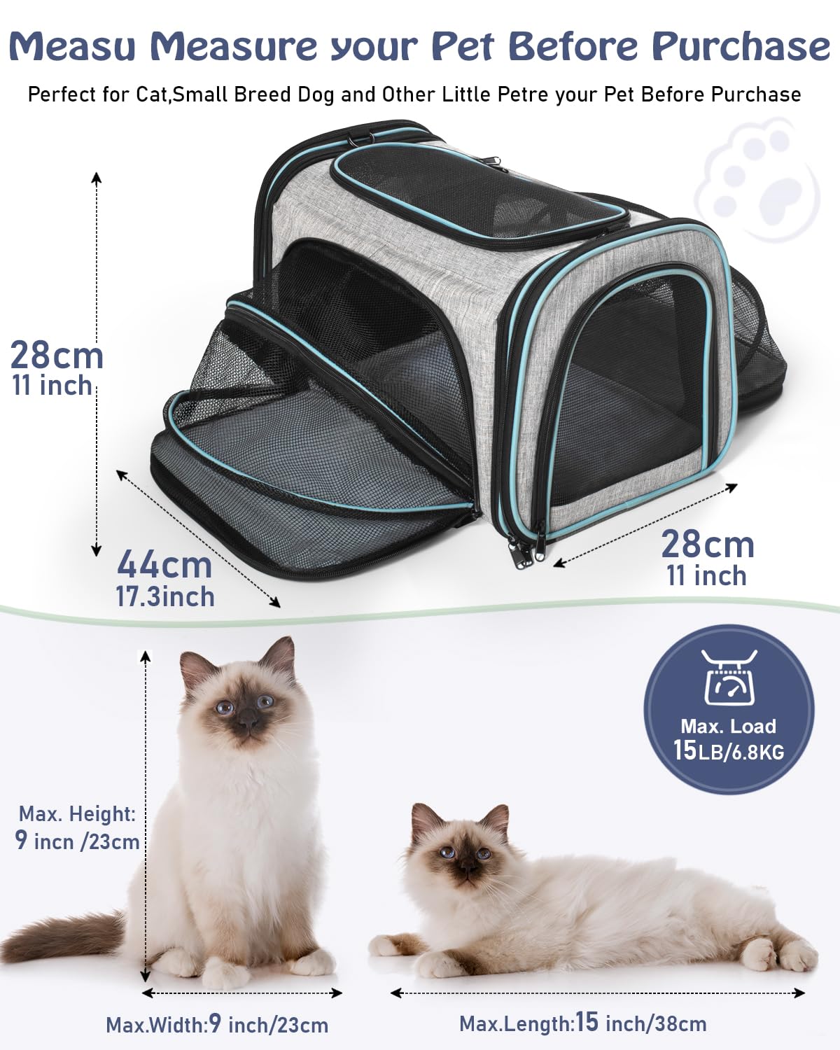Siivton cat carrier-4-sided expansion provides extra space during trips.
