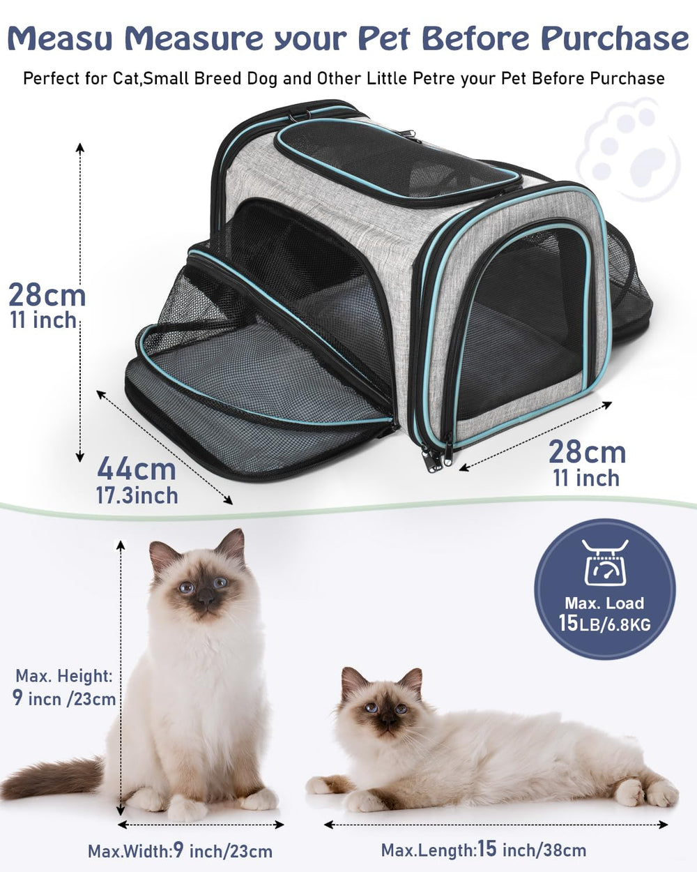 Siivton cat carrier-4-sided expansion provides extra space during trips.