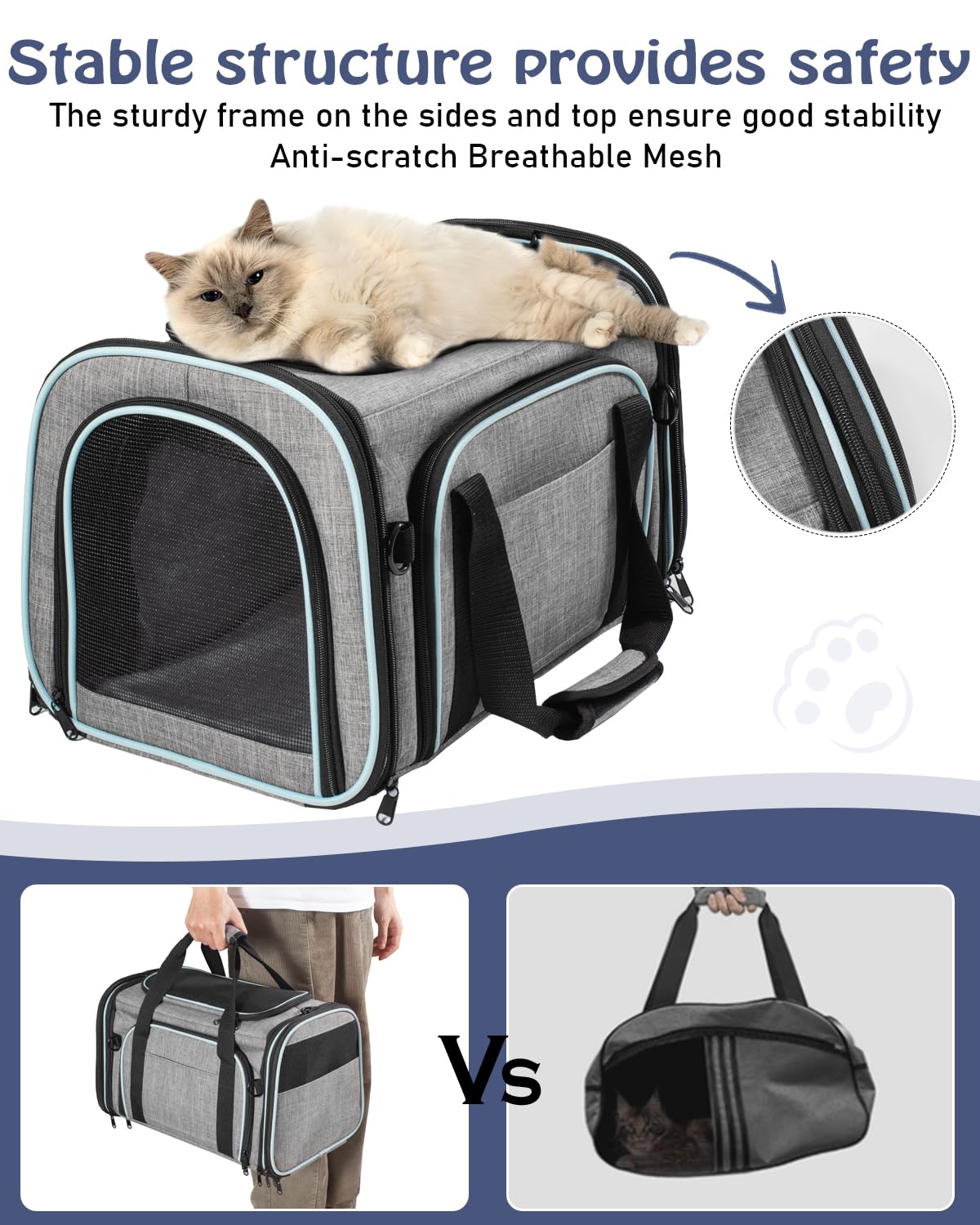 Siivton cat carrier mesh ventilation enables airflow and visibility.