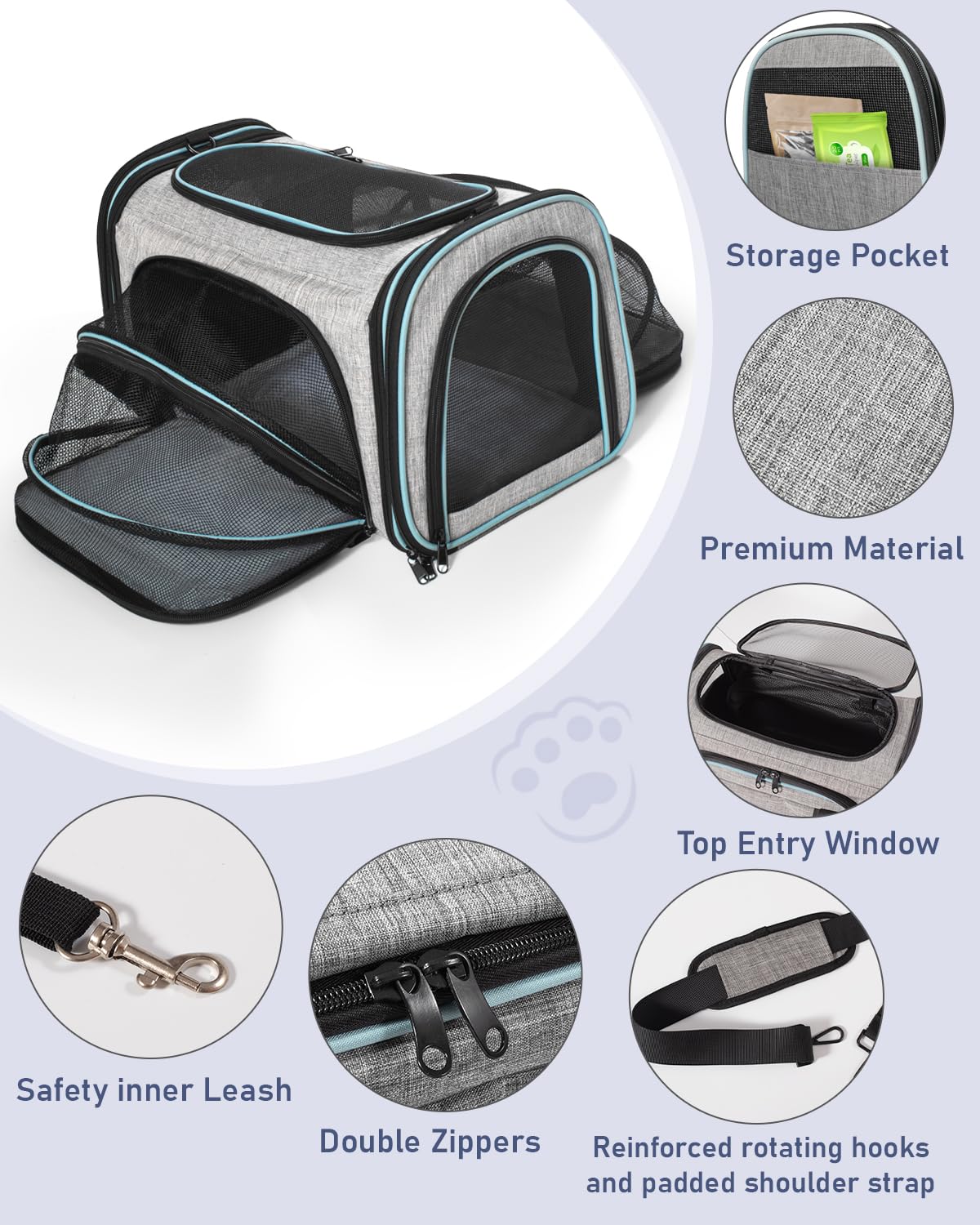Siivton cat carrier top handle for versatile transport.