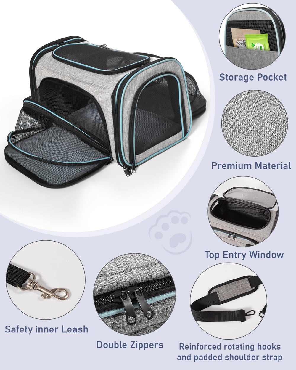 Siivton cat carrier top handle for versatile transport.