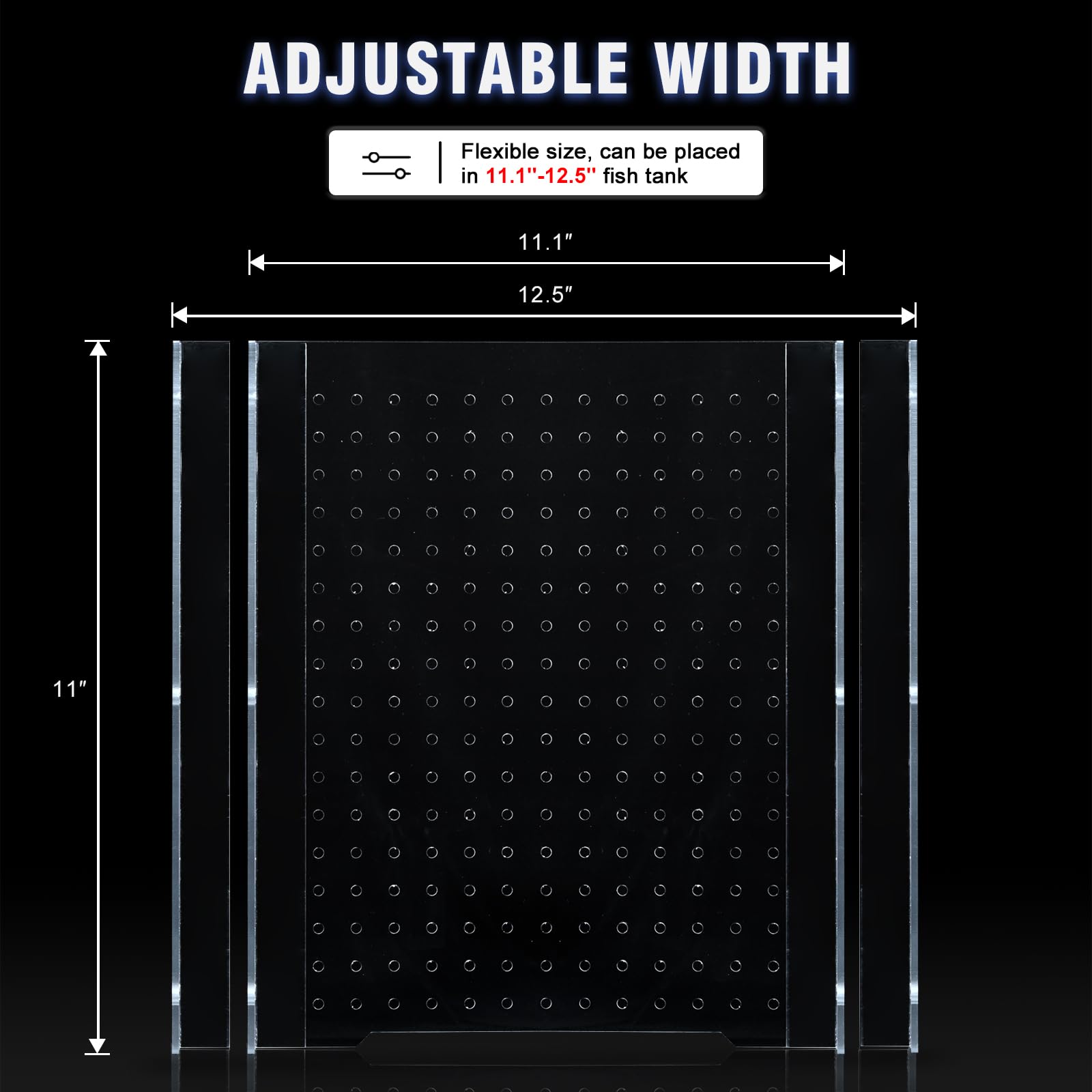 SIKGFPN acrylic fish tank divider shows adjustable width for precise fits.