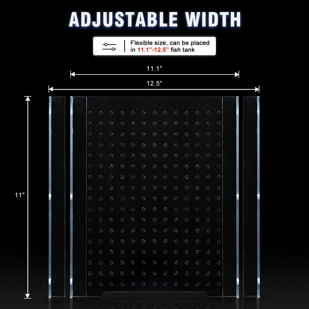 SIKGFPN acrylic fish tank divider shows adjustable width for precise fits.