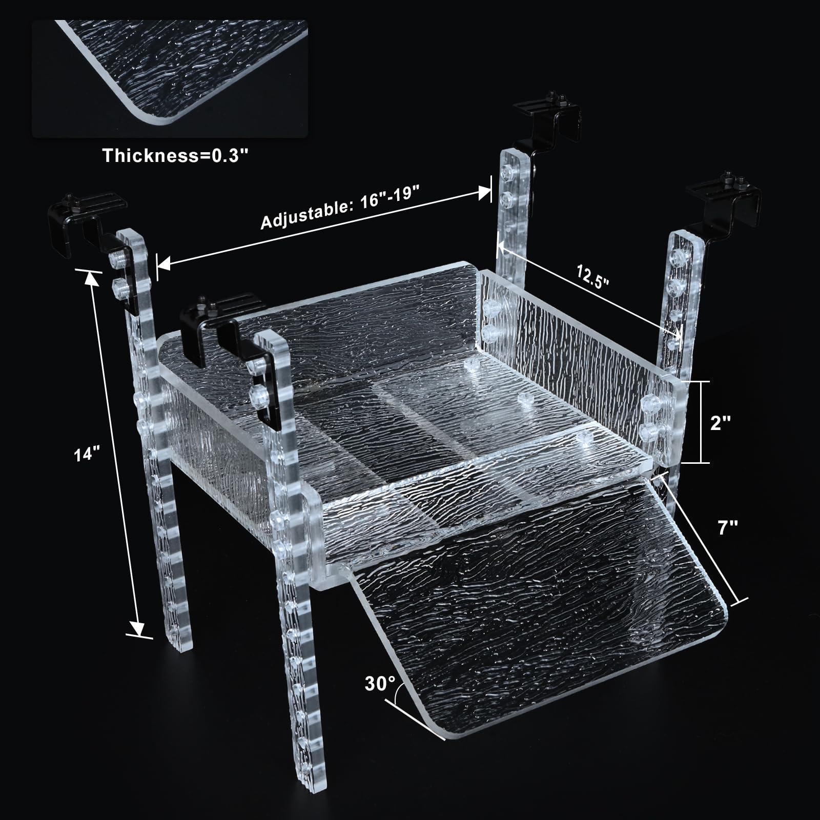 SIKGFPN adjustable turtle basking platform front view highlights clear acrylic design for visibility