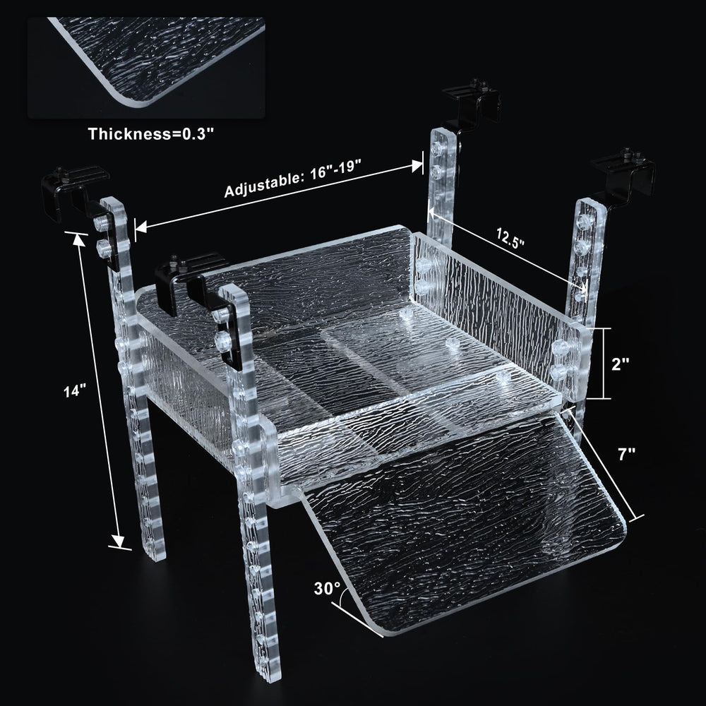 SIKGFPN adjustable turtle basking platform front view highlights clear acrylic design for visibility