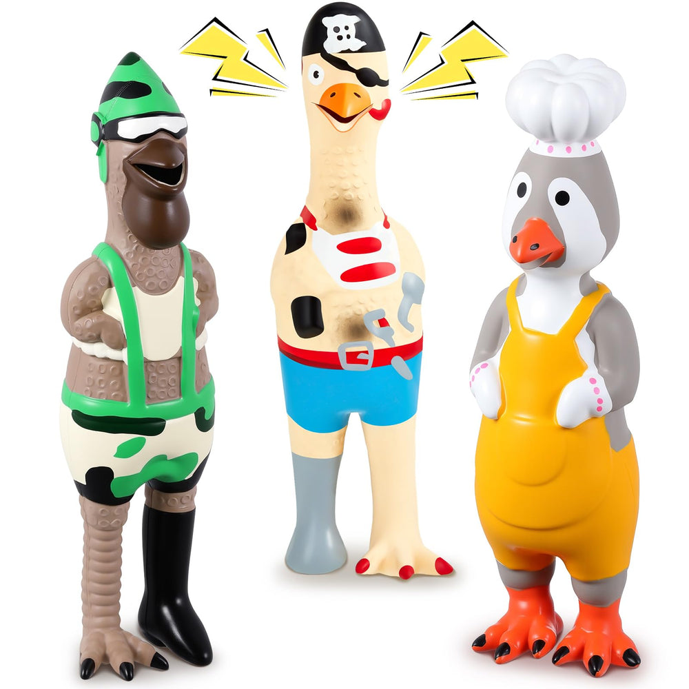Silipull rubber chicken squeaky toy in bright color for easy outdoor fetch