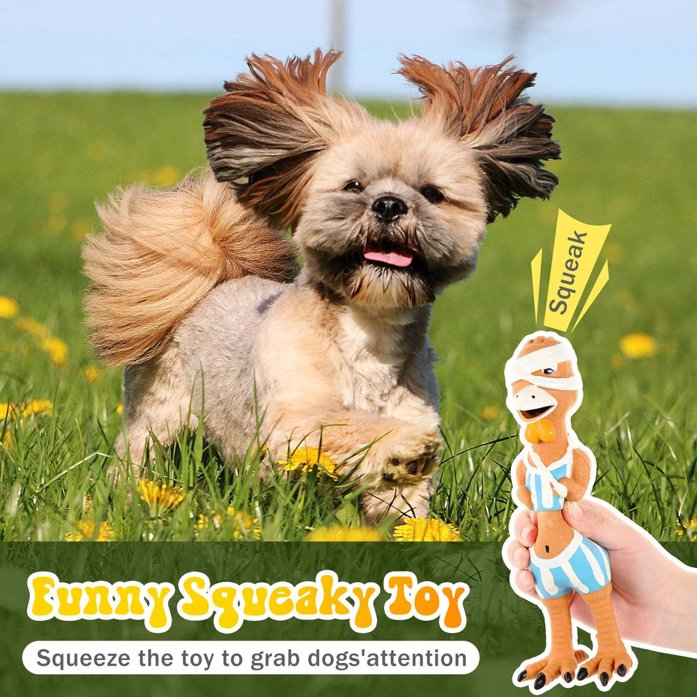 Silipull rubber chicken squeaky toy large-dog-friendly size suitable for bigger dogs.