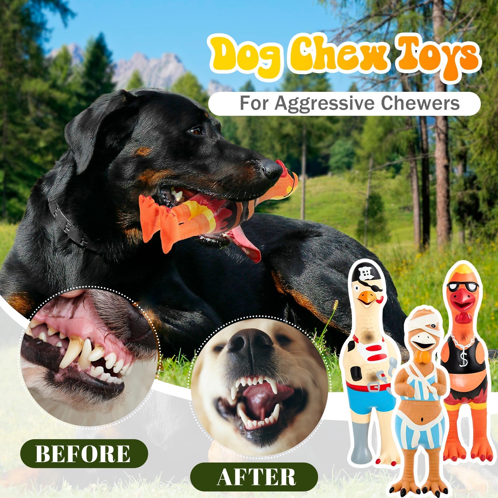 Silipull rubber chicken squeaky toy lightweight design easy for small dogs to carry.