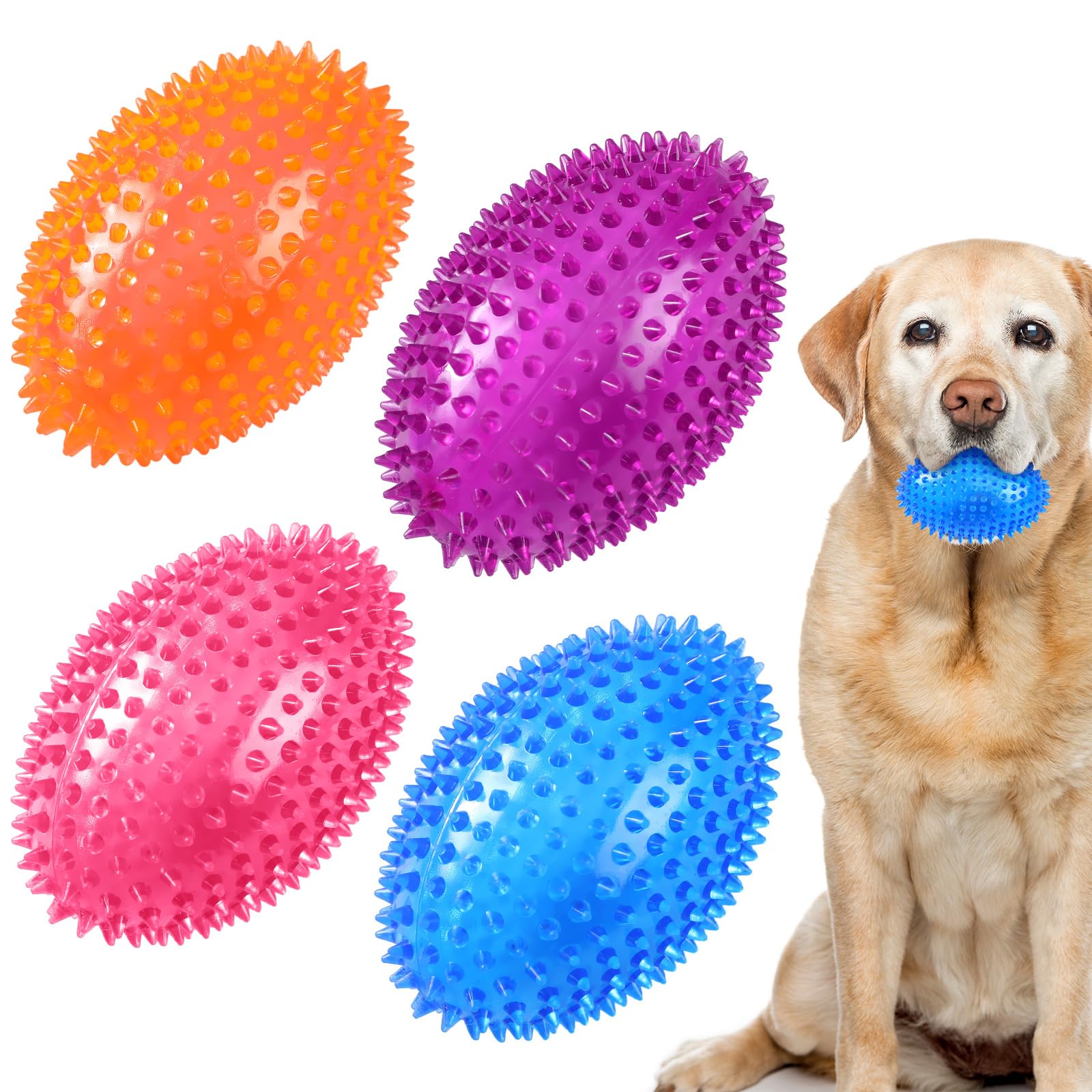 Silipull spiky squeaker football blue for durable fetch and chewing sessions