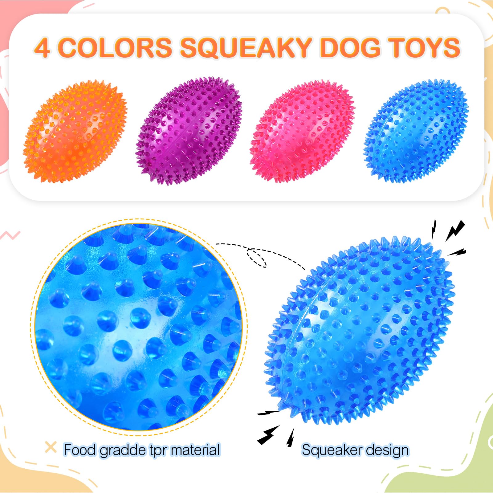 Silipull spiky squeaker football orange promotes active fetch and gum massage