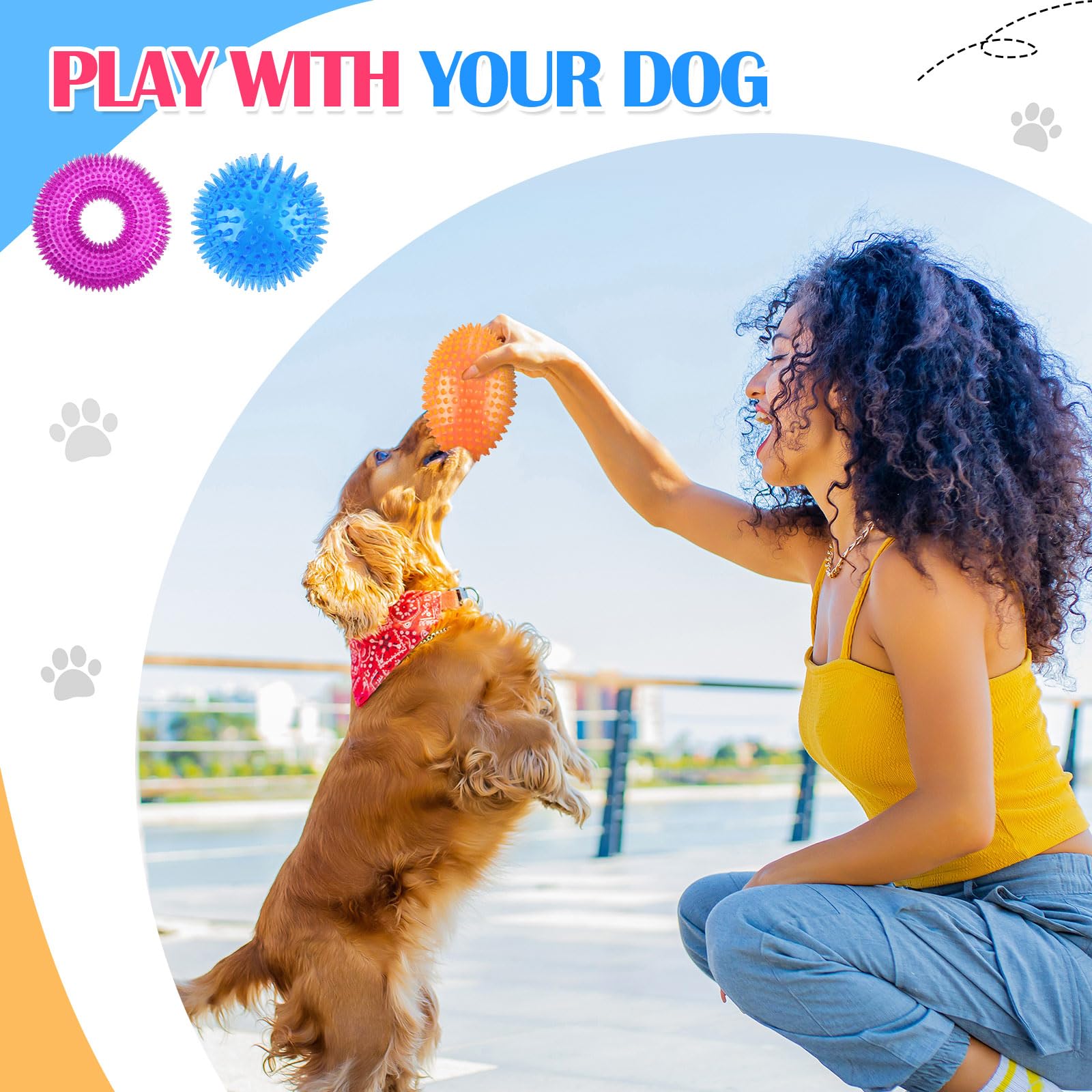 Silipull spiky squeaker football toy teeth-gum-massage supports oral comfort during chews.
