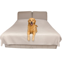 SILLY LEGACY thin reversible waterproof cover on bed shields bedding from spills and pet hair.
