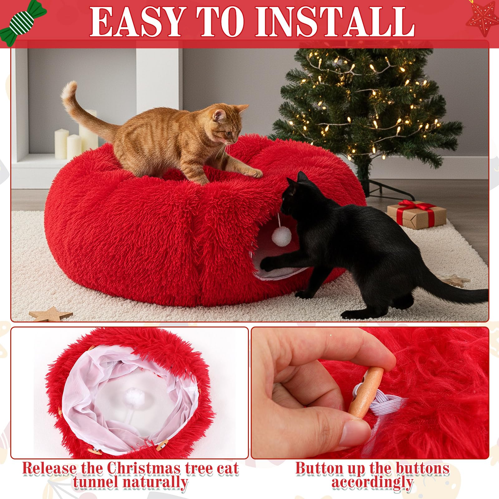 SilTriangle cat tunnel center mat cotton-filled for extra softness.