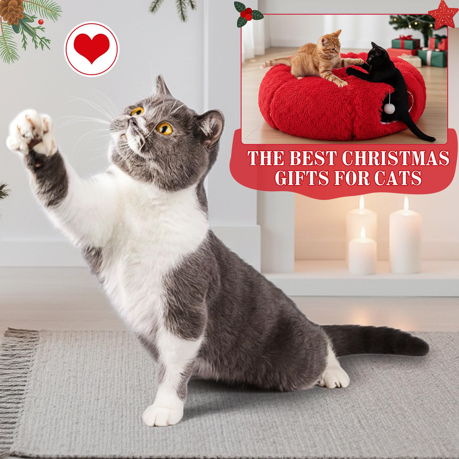 SilTriangle cat tunnel red plush adds festive decor and comfort.