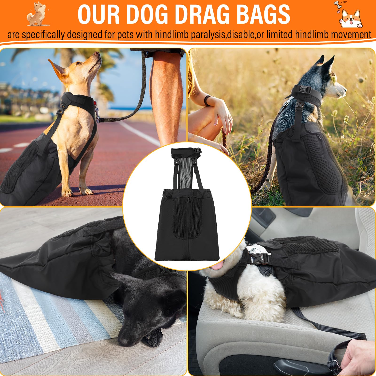 SilTriangle drag bags suitable for indoor and outdoor use on paralyzed pets.