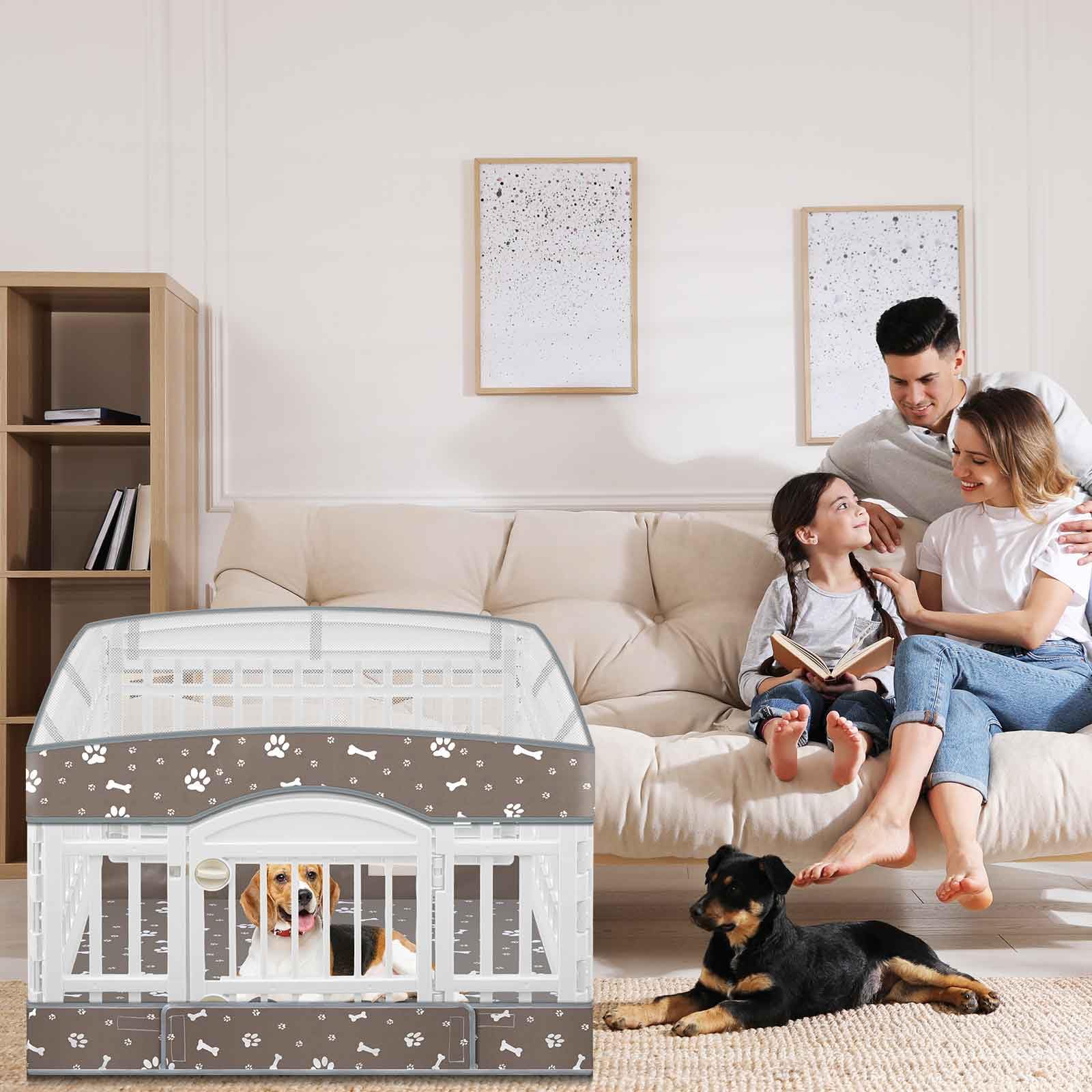 SilTriangle dog playpen cover ventilated mesh promotes airflow while protecting pets.