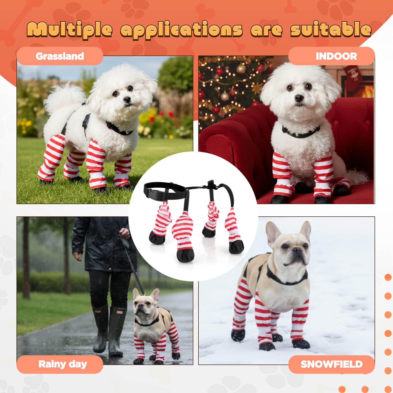 SilTriangle Dog Suspender Boots stripe design emphasizes visibility and style for outdoor walks