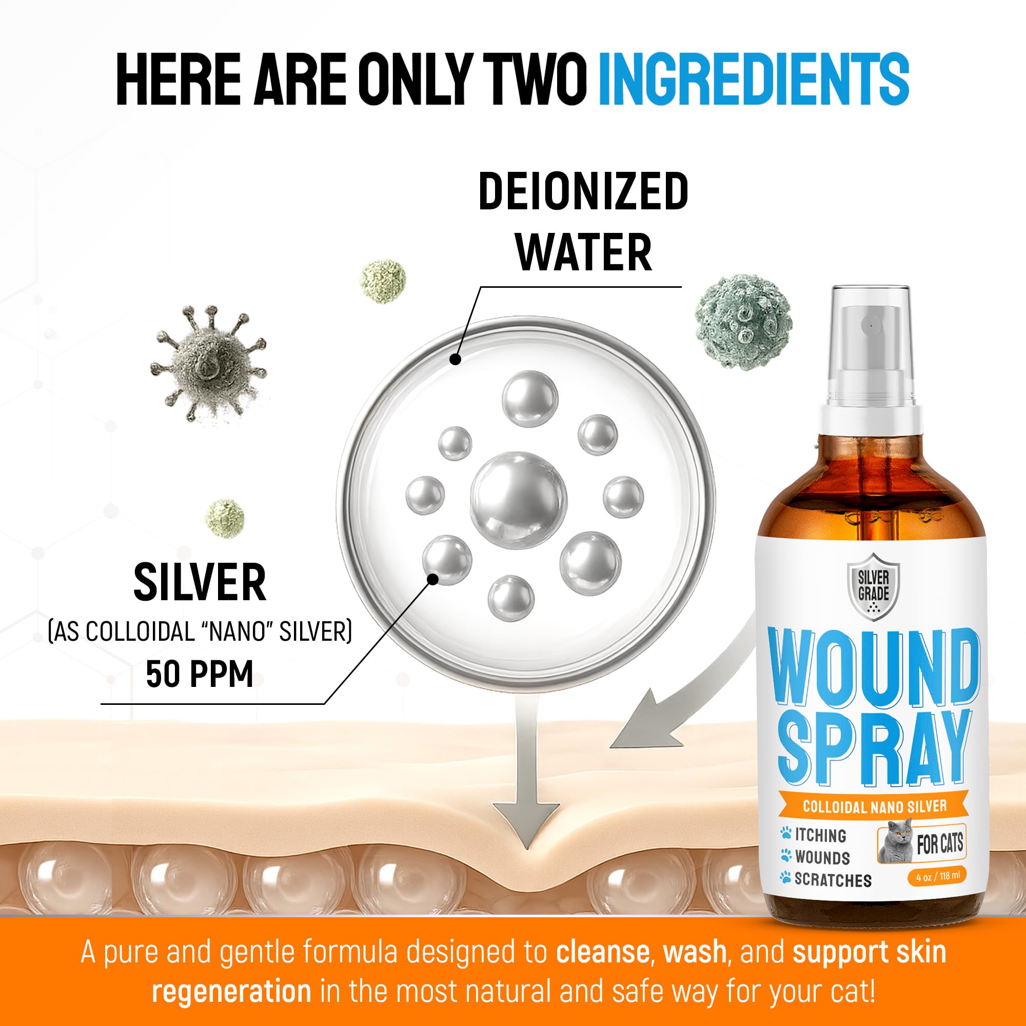 SILVER GRADE Cat Wound Care Spray application on hot-spot area