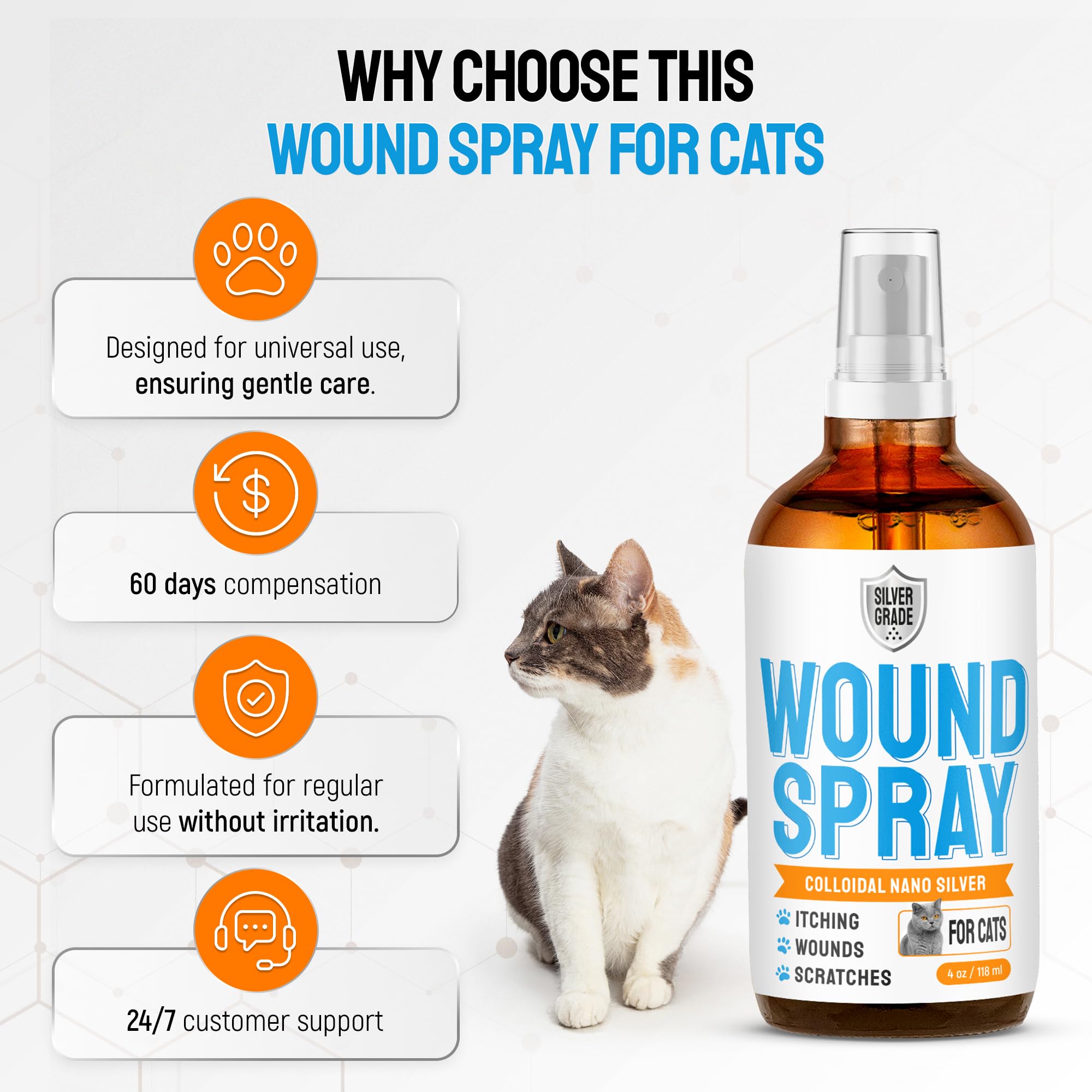 SILVER GRADE Cat Wound Care Spray cat-with-cone calming moment