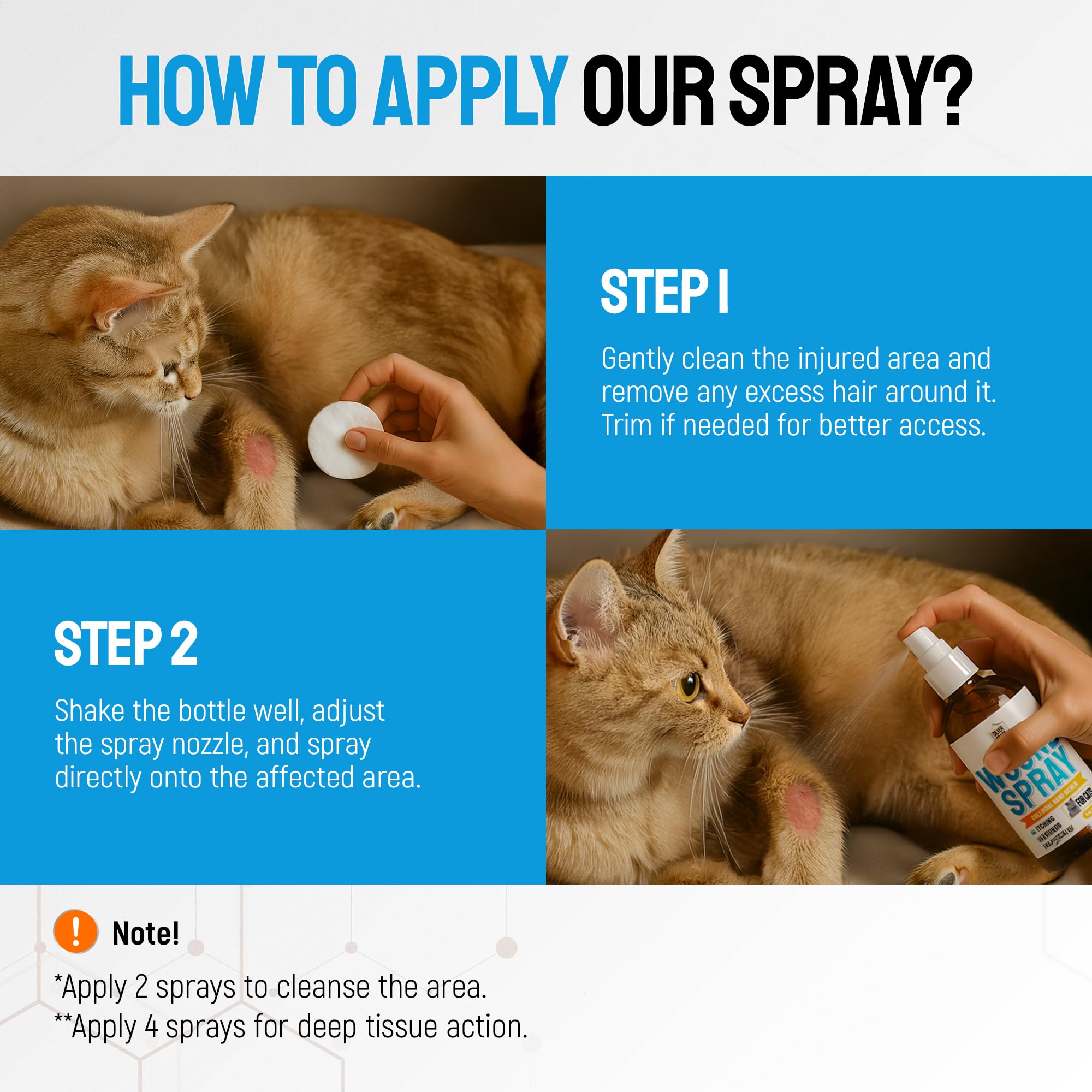 SILVER GRADE Cat Wound Care Spray mist in action with gentle spray