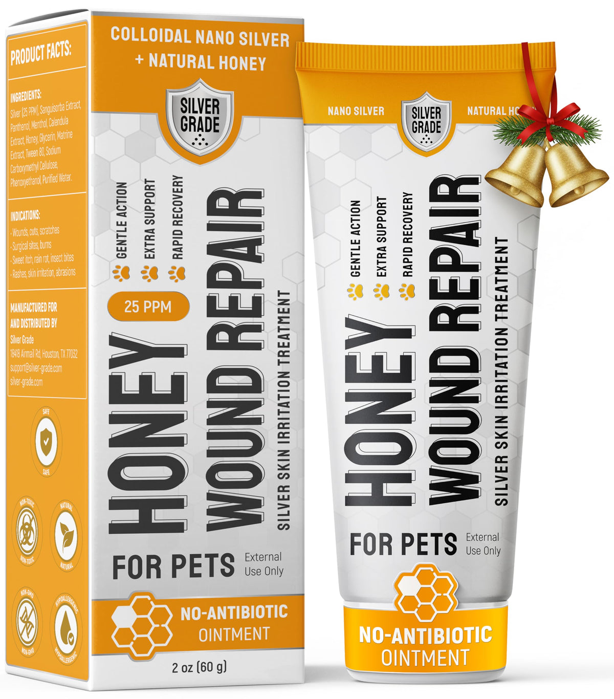 Silver Grade dog wound care tube close-up for easy at-home application and fast relief