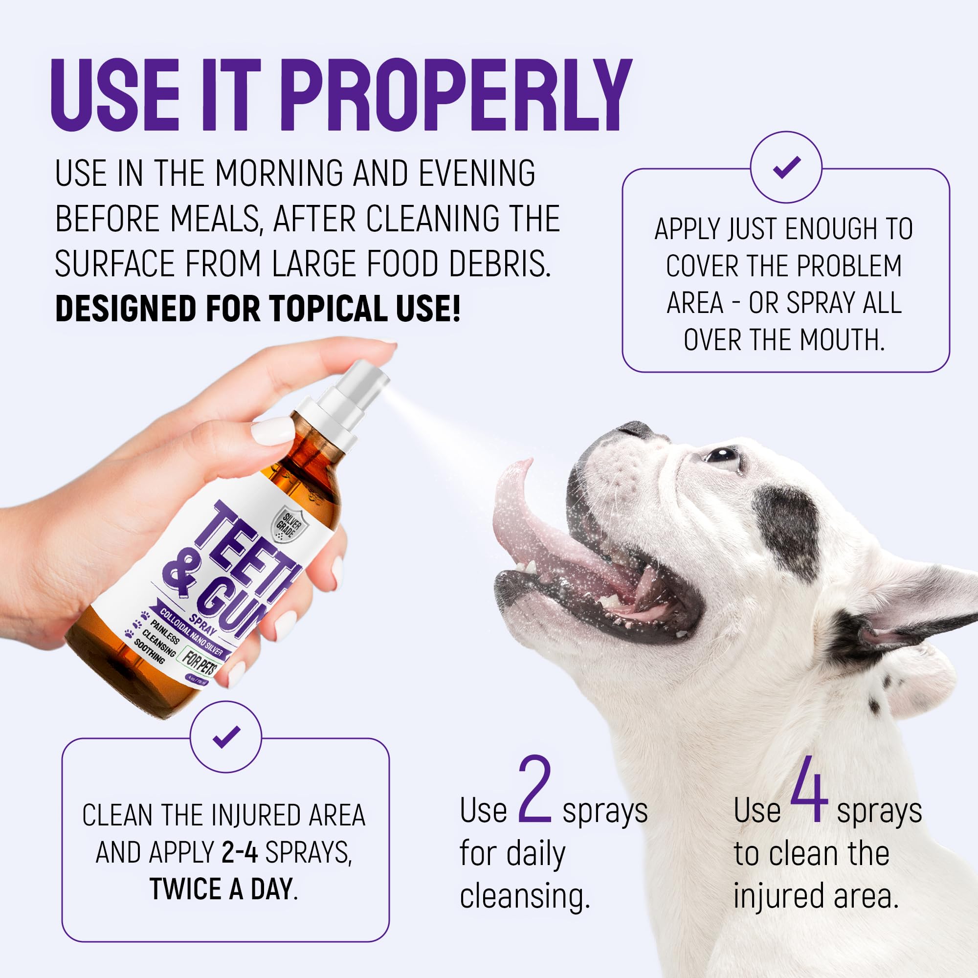 SILVER GRADE fresh breath spray used on pets supports ongoing odor management