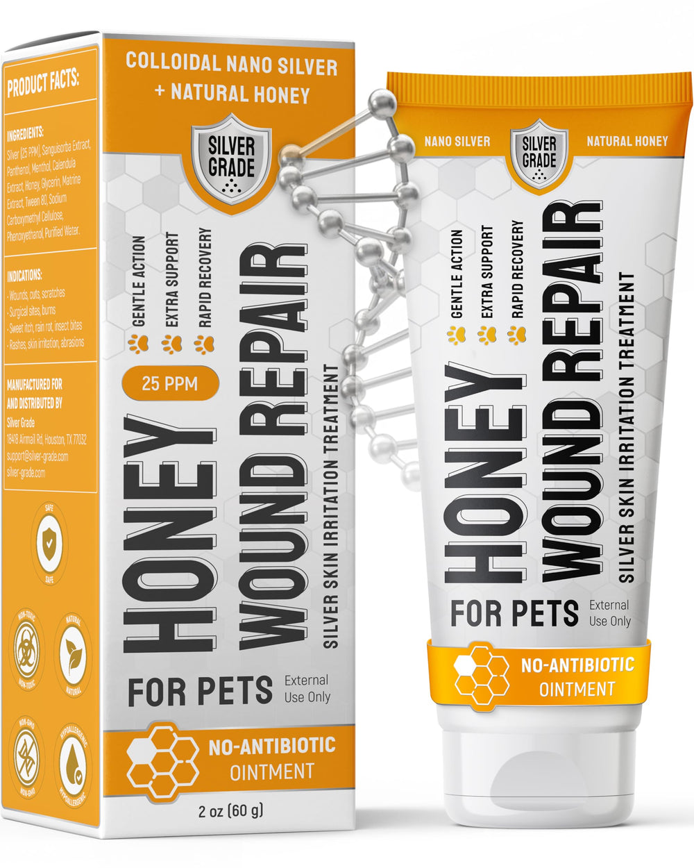 SILVER GRADE honey wound gel application demonstrates soothing pet skin care after walks