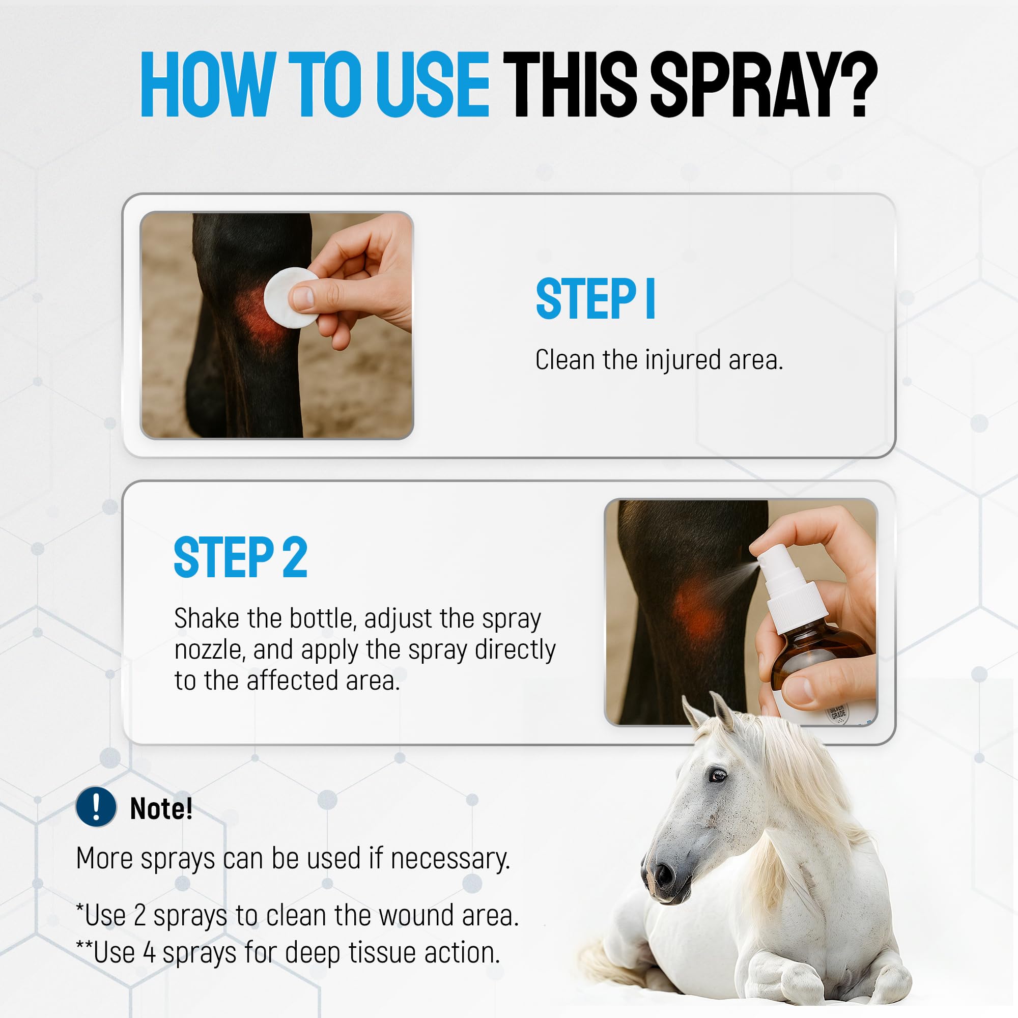 SILVER GRADE horse skin irritation area ready for spray.