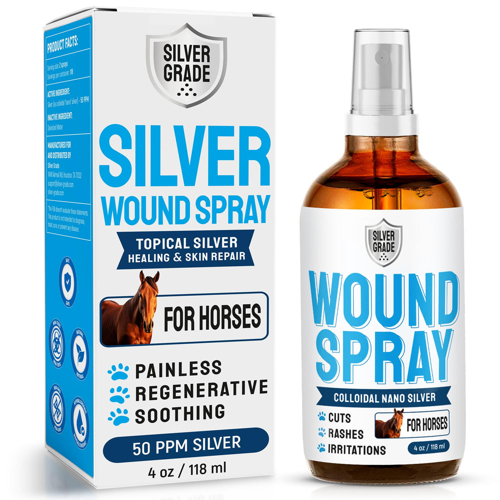 SILVER GRADE horse wound spray bottle ready for quick wound care.