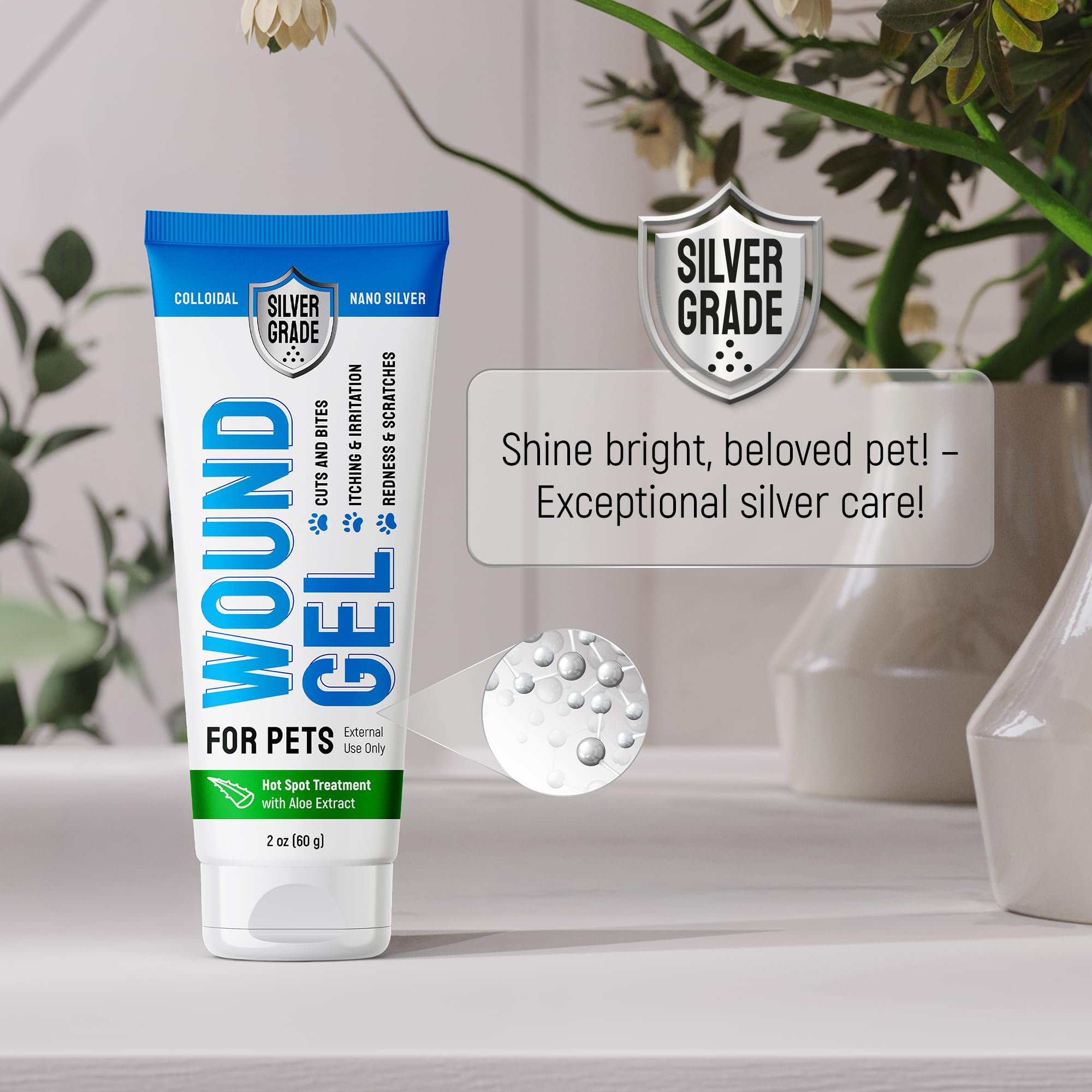 SILVER GRADE Wound Gel for Pets compact 2 oz tube travel-ready wound care
