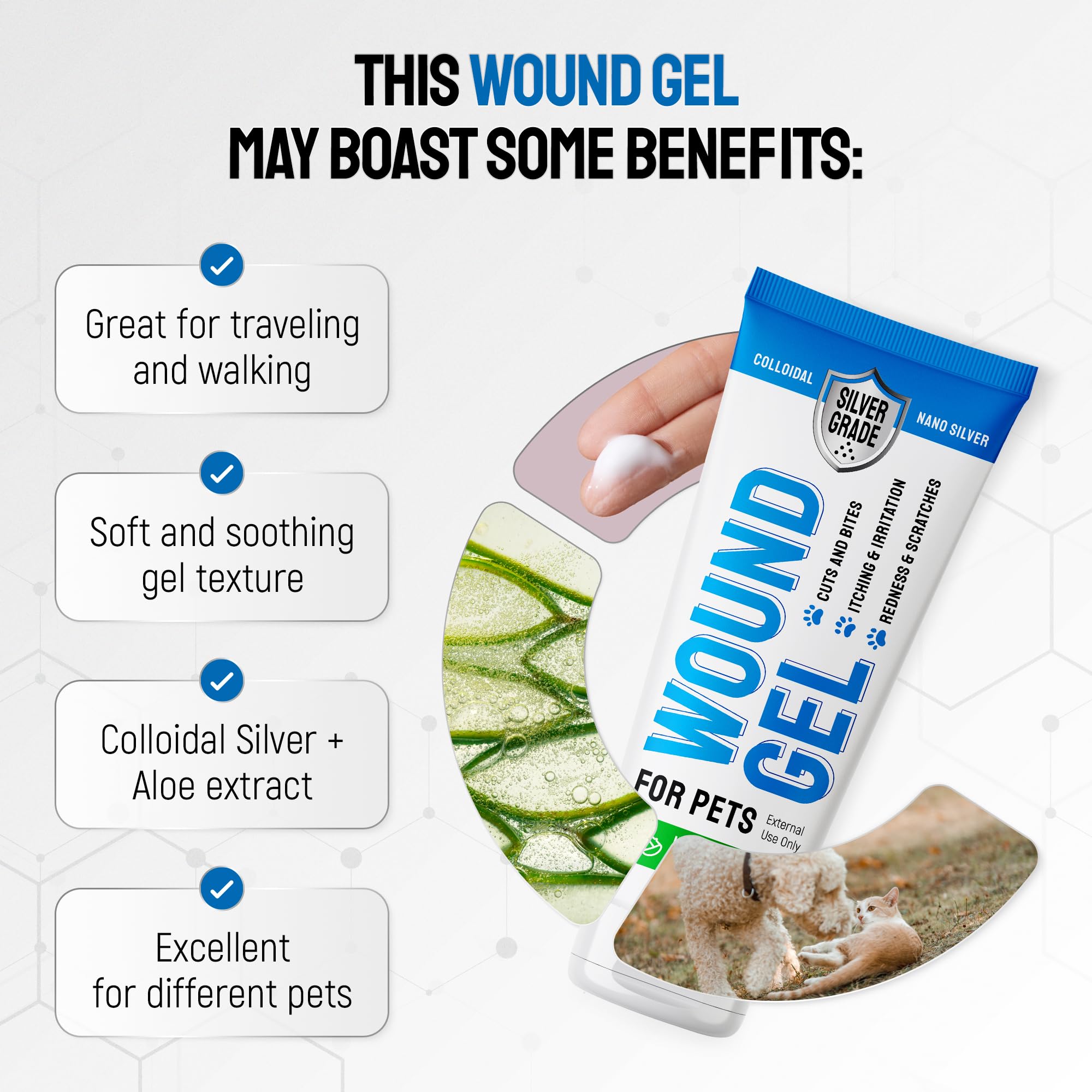 SILVER GRADE Wound Gel for Pets texture closeup shows smooth, quick-absorbing gel
