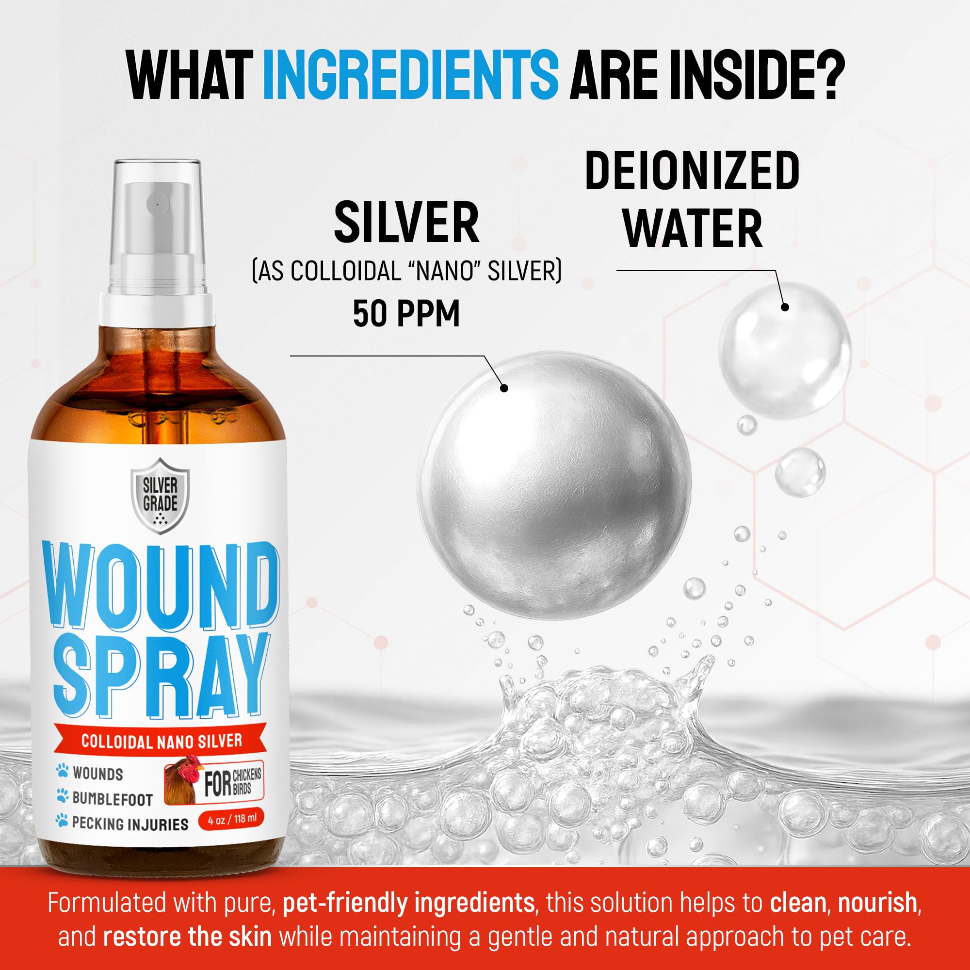 SILVER GRADE Wound Spray on poultry during a farm visit for minor wounds.