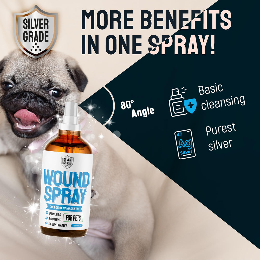 SILVER GRADE Wound Spray labeled box, clear ingredients with two-component formula.