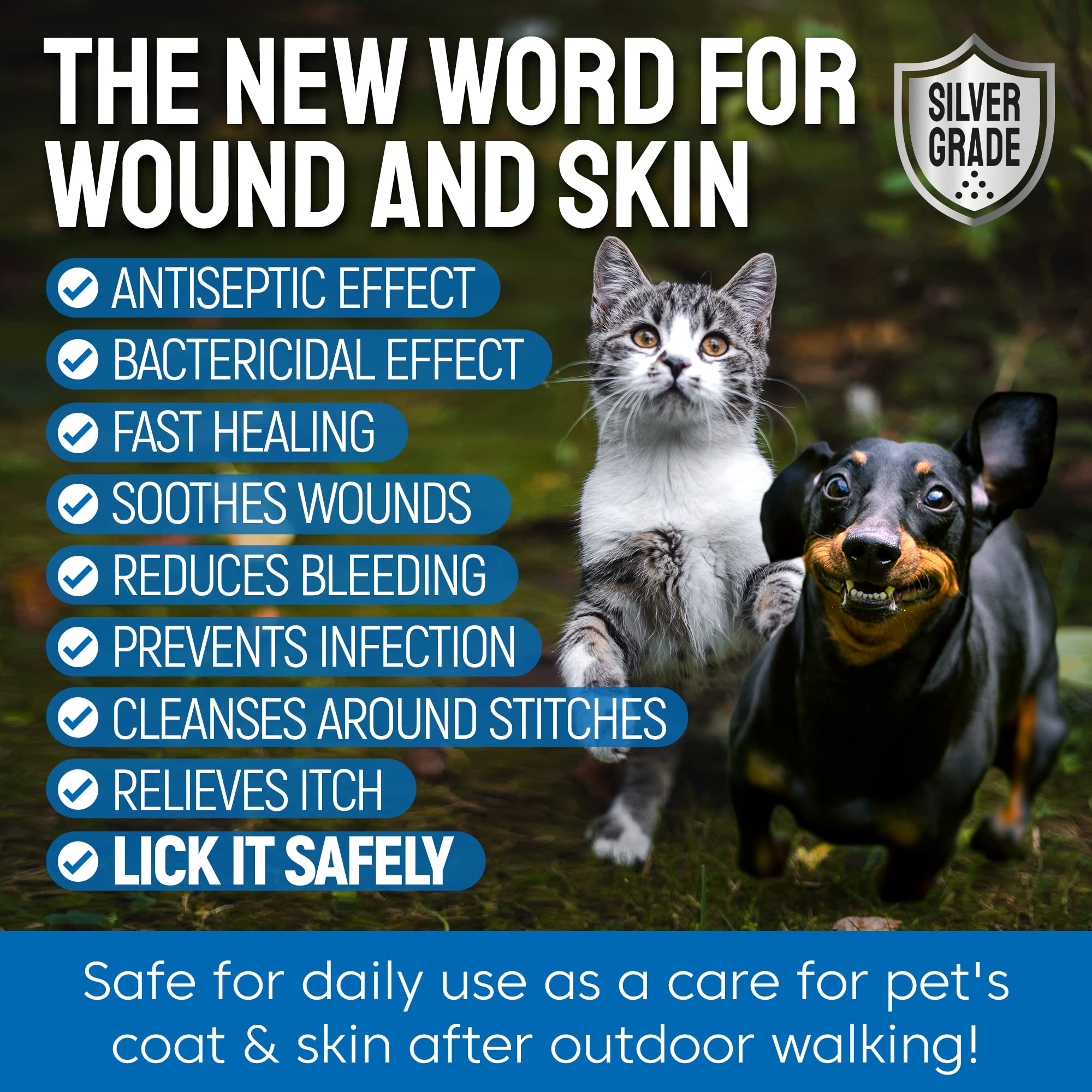 SILVER GRADE Wound Spray cone use, dog cone recommended to prevent licking.