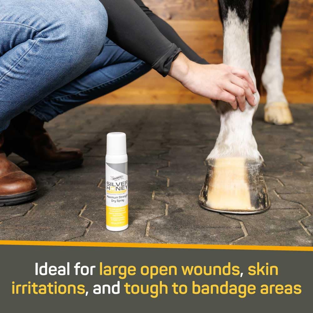 Silver Honey equine wound care application shows effective coverage on large animal injuries