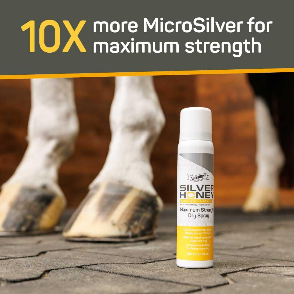 Silver Honey Rapid Wound Repair aerosol application demonstrates even coverage on a stressed animal