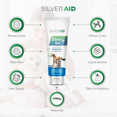 Close-up of SilverAid gel on a sore area providing cooling relief.
