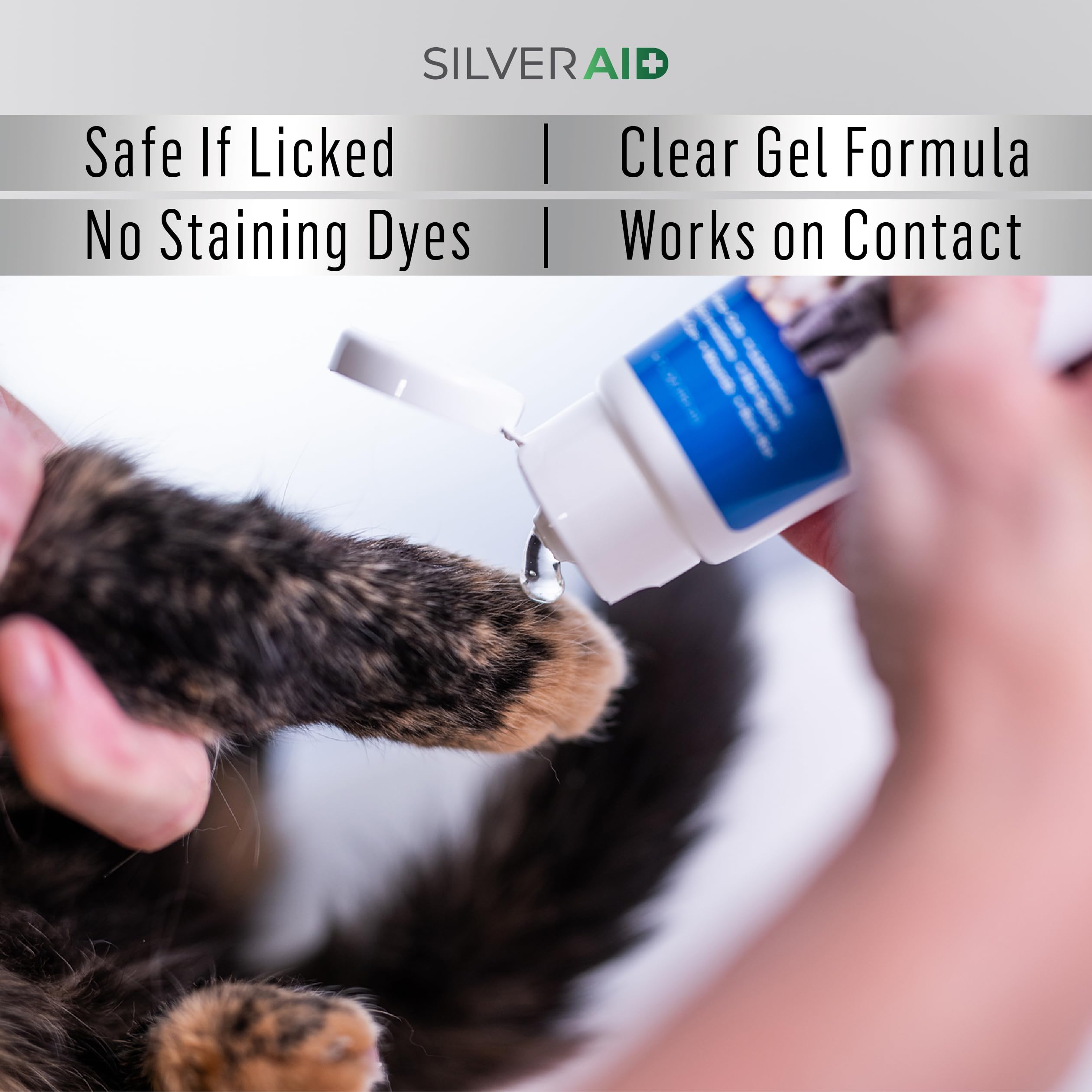 SilverAid vet-approved label confirming safe use on all animals.