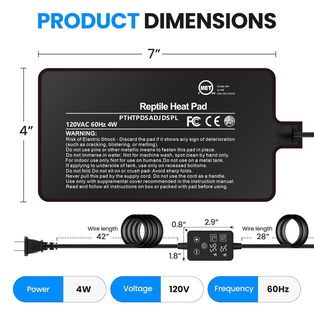 Simple Deluxe thermostat control buttons enable precise temperature adjustments for species-specific needs.