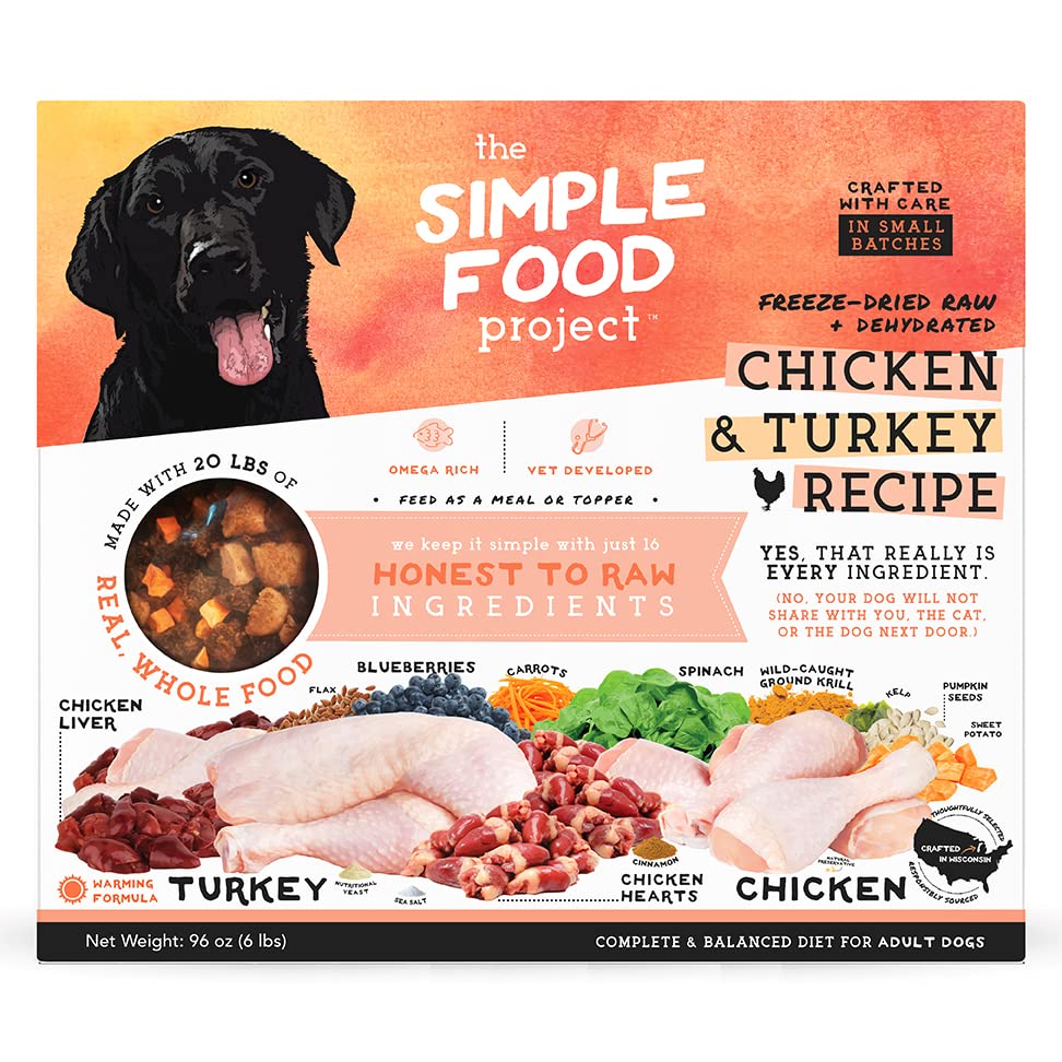 Simple Food Project freeze-dried dog bowl featuring chicken and turkey for balanced nutrition.