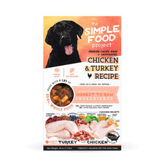 Simple Food Project chicken-turkey freeze-dried dog food bag shows affordable raw feeding