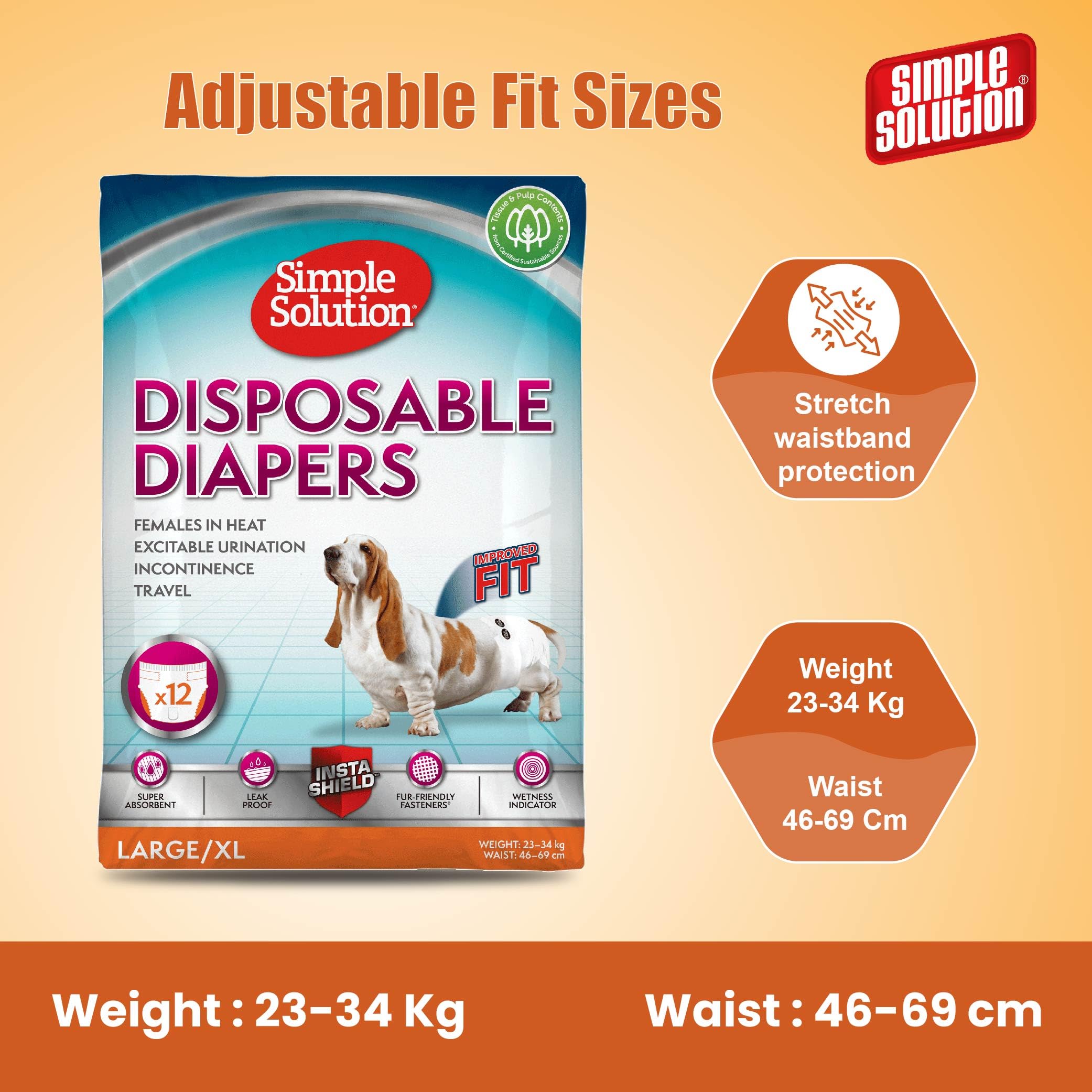 Simple Solution large-size fit illustration demonstrates suitability for 35-55 pound dogs