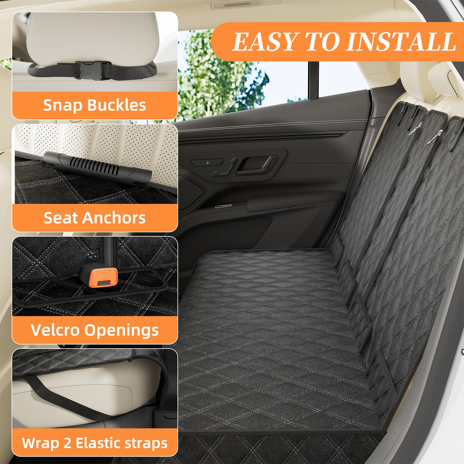 Simple Trending Dog Car Seat Cover headrest straps adjust for secure fit