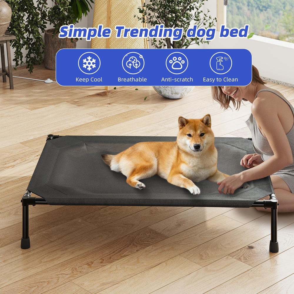 Simple Trending elevated dog bed in black finish fits modern homes and outdoor spaces