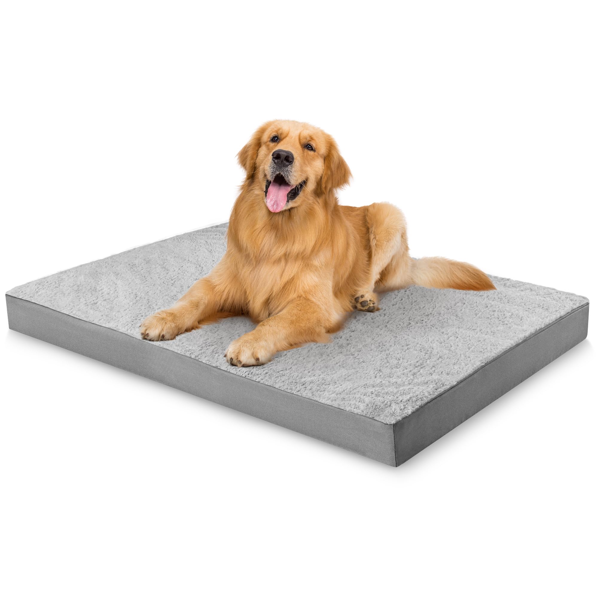 Simple Trending orthopedic dog bed gray closeup shows egg-crate foam for even pressure distribution