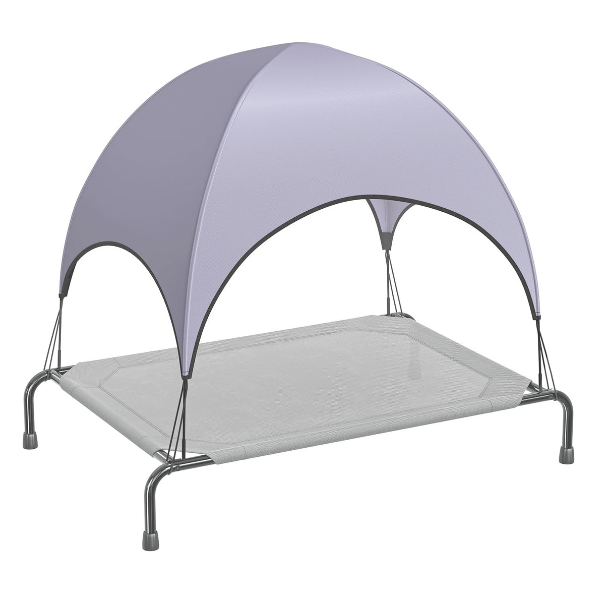 Simple Trending raised dog bed with canopy being assembled for quick setup.