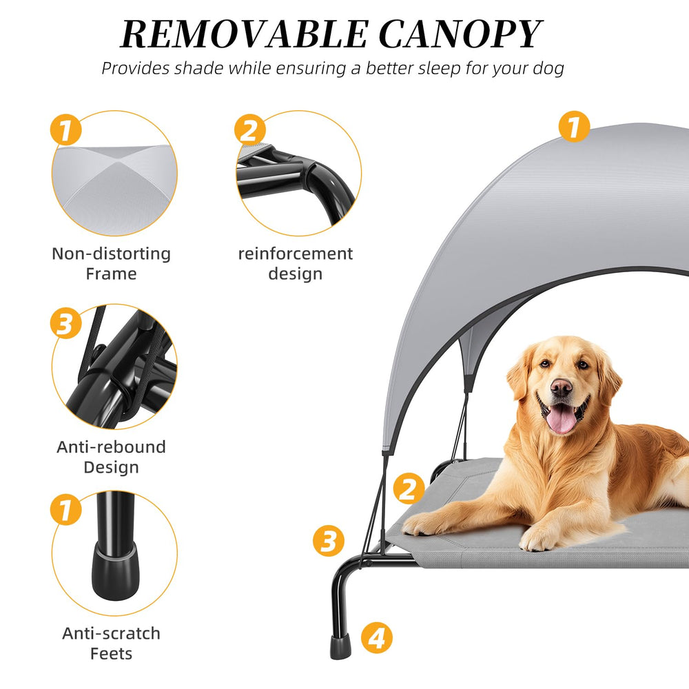 Simple Trending oversized cot shows dimensions for large-dog fit and space.