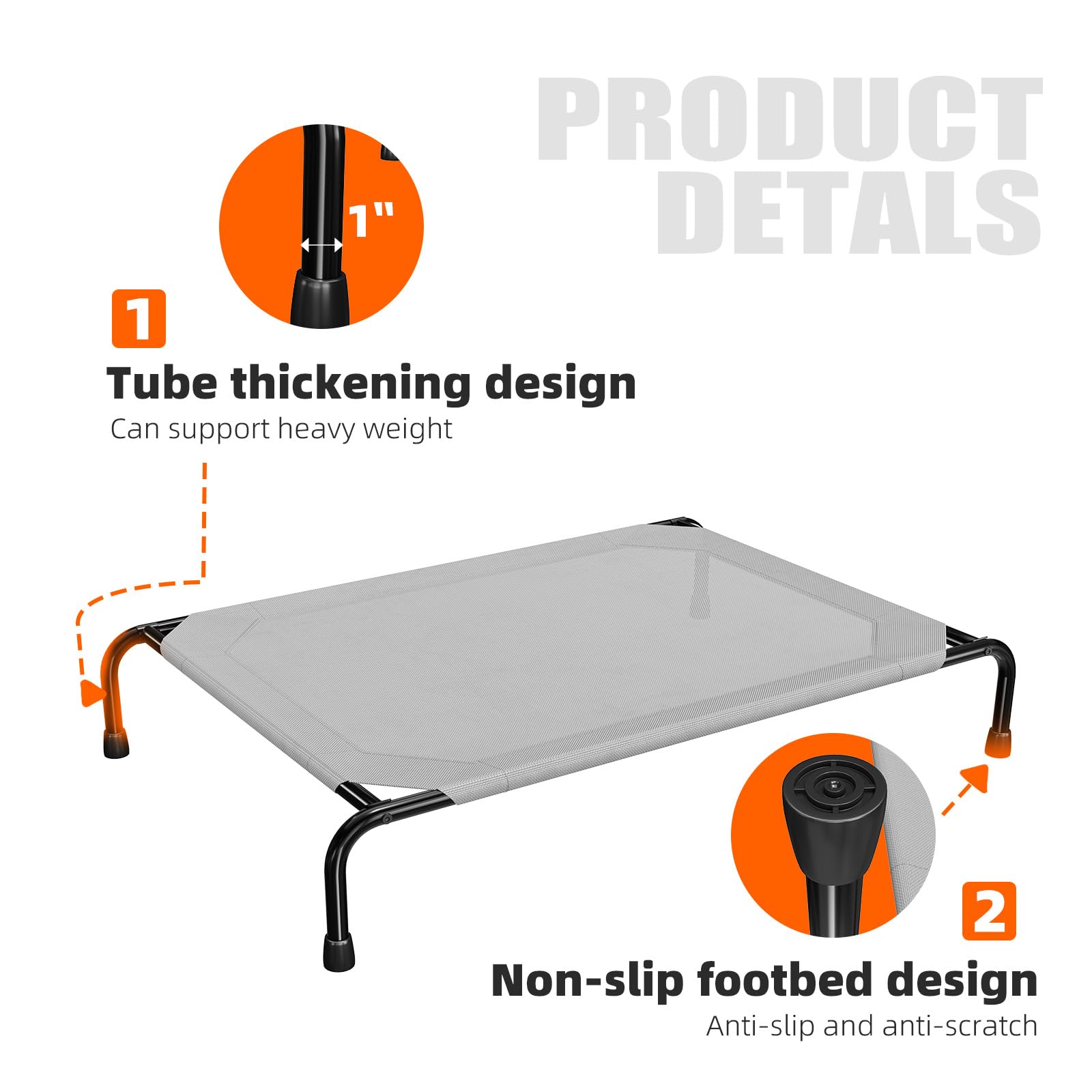 Simple Trending raised dog bed indoor-outdoor-use showing versatile placement indoors or outside.