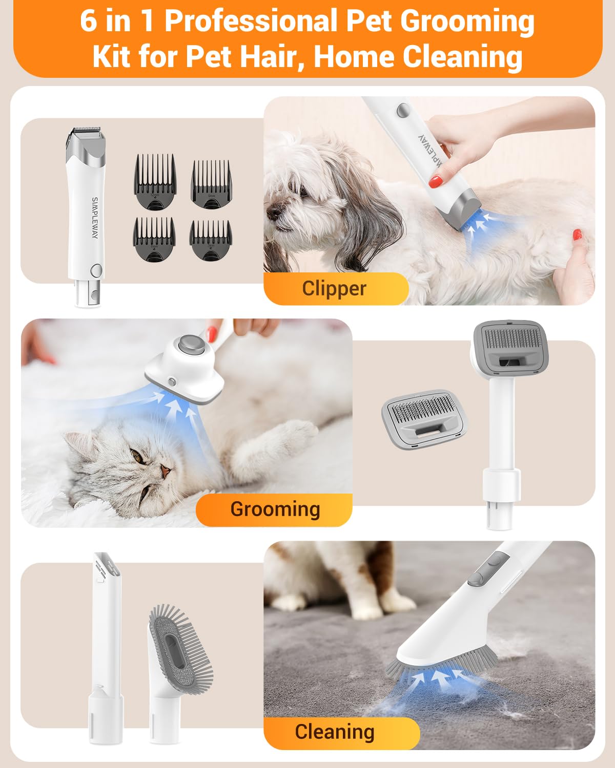 Simple Way dog grooming kit suction levels adjustable for tailored deshedding and fur cleanup.